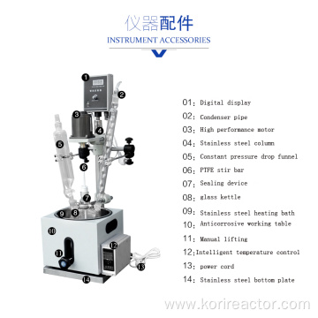 2L Chemical glass reactor with continuous stirred